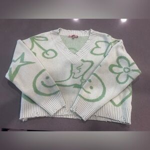 Bailey Rose- Mint Graphic V-Neck Sweater Sz S